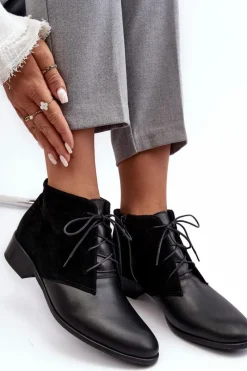 Online Boto Modne Damskie Sznurowane Botki Czarne Kefora