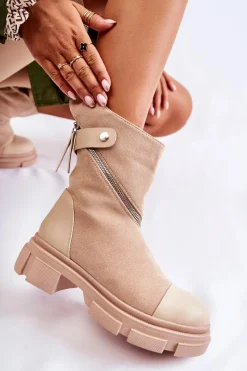 Botki Zimowe Damskie|Brązowe I Beżowe Botki>Boto Modne Damskie Zamszowe Botki Na Suwak Beżowe Kandell