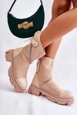 Botki Zimowe Damskie|Brązowe I Beżowe Botki><noscript><img width=