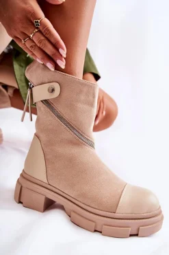 Botki Zimowe Damskie|Brązowe I Beżowe Botki><noscript><img width=