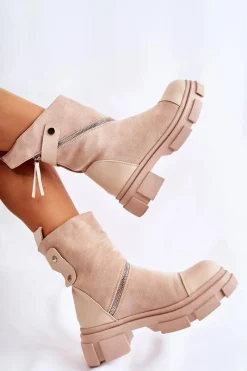 Botki Zimowe Damskie|Brązowe I Beżowe Botki><noscript><img width=