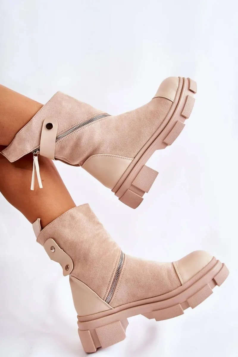 Botki Zimowe Damskie|Brązowe I Beżowe Botki>Boto Modne Damskie Zamszowe Botki Na Suwak Beżowe Kandell