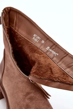 New Boto Modne Damskie Zamszowe Botki Na Suwak Ciemnobeżowe Kandell Beżowy