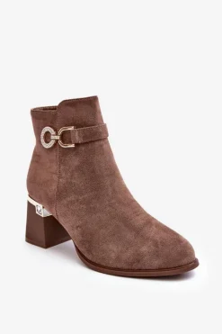 Boto Modne Damskie Zamszowe Botki Brązowe Nola