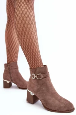 Boto Modne Damskie Zamszowe Botki Brązowe Nola