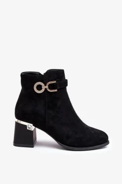 New Modne Damskie Zamszowe Botki Czarne Nola Damskie Botki Wiosenne|Botki Na Słupku