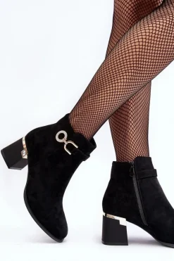 New Modne Damskie Zamszowe Botki Czarne Nola Damskie Botki Wiosenne|Botki Na Słupku