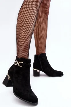 New Modne Damskie Zamszowe Botki Czarne Nola Damskie Botki Wiosenne|Botki Na Słupku