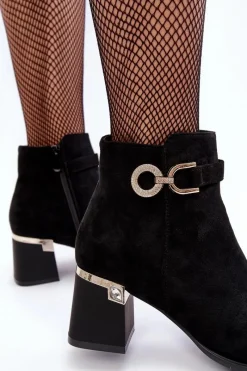 New Modne Damskie Zamszowe Botki Czarne Nola Damskie Botki Wiosenne|Botki Na Słupku