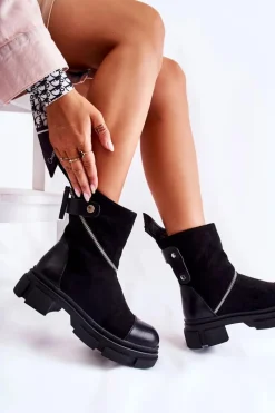 Botki Ocieplane|Czarne Botki>Boto Modne Damskie Zamszowe Botki Na Suwak Czarne Kandell