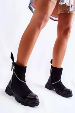 Botki Ocieplane|Czarne Botki>Boto Modne Damskie Zamszowe Botki Na Suwak Czarne Kandell