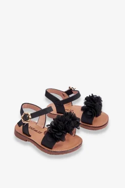 Discount Modne Dziecięce Sandały Z Kwiatami Czarne Poly Dzieci Dziewczęce