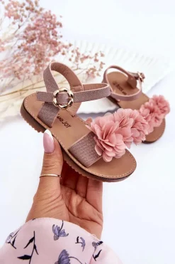 New Modne Dziecięce Sandały Z Kwiatami Różowe Poly Dzieci Dziewczęce