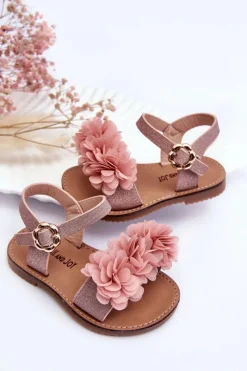 New Modne Dziecięce Sandały Z Kwiatami Różowe Poly Dzieci Dziewczęce