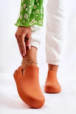 Discount Modne Gumowe Chodaki Pomarańczowe Meriko Damskie Sandały Gumowe|Klapki Damskie Klasyczne