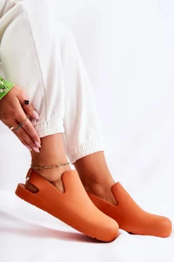 Discount Modne Gumowe Chodaki Pomarańczowe Meriko Damskie Sandały Gumowe|Klapki Damskie Klasyczne