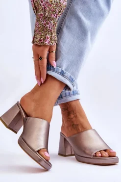 Klapki Na Obcasie>Buty Sergio Leone Modne Klapki Na Obcasie Sergio Leone KL322 Ciemnosrebrne