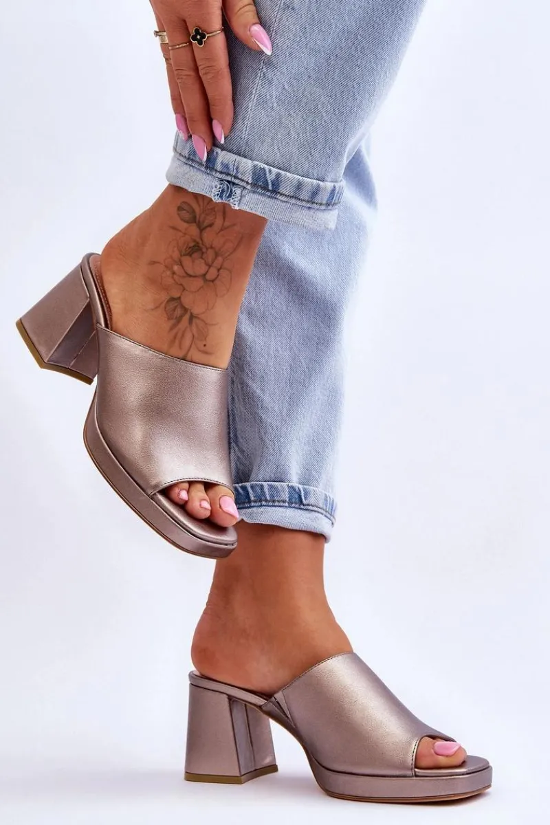 Klapki Na Obcasie>Buty Sergio Leone Modne Klapki Na Obcasie Sergio Leone KL322 Ciemnosrebrne