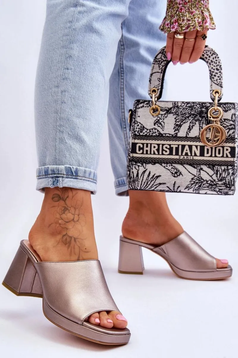 Klapki Na Obcasie>Buty Sergio Leone Modne Klapki Na Obcasie Sergio Leone KL322 Ciemnosrebrne