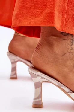 Outlet Modne Klapki Na Obcasie W Print Beżowe Floria Damskie Klapki Na Obcasie|Klapki Damskie Klasyczne