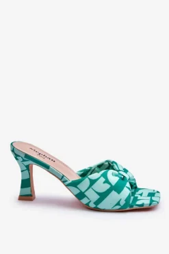 Best Boto Modne Klapki Na Obcasie W Print Zielone Floria