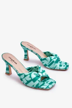 Best Boto Modne Klapki Na Obcasie W Print Zielone Floria