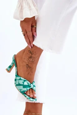 Best Boto Modne Klapki Na Obcasie W Print Zielone Floria