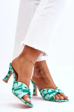 Best Boto Modne Klapki Na Obcasie W Print Zielone Floria