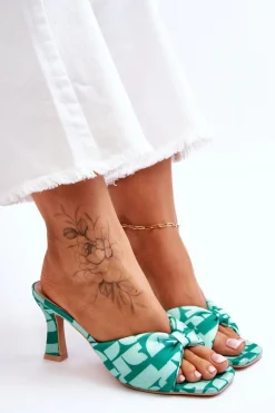 Best Boto Modne Klapki Na Obcasie W Print Zielone Floria