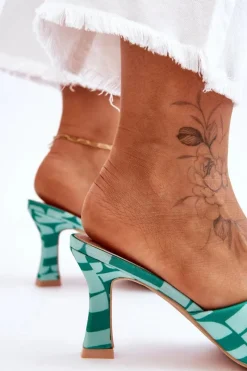 Best Boto Modne Klapki Na Obcasie W Print Zielone Floria
