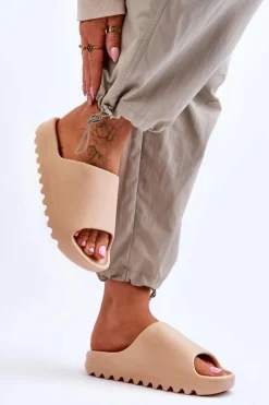 Sale Modne Klapki Na Platformie Beżowe Estella Damskie Klapki Na Platformie