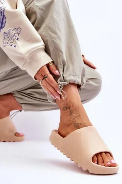 Sale Modne Klapki Na Platformie Beżowe Estella Damskie Klapki Na Platformie