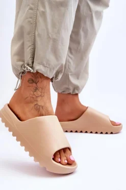 Sale Modne Klapki Na Platformie Beżowe Estella Damskie Klapki Na Platformie