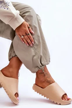 Sale Modne Klapki Na Platformie Beżowe Estella Damskie Klapki Na Platformie