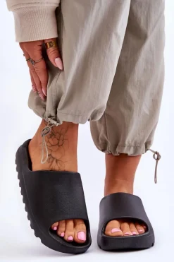 New Boto Modne Klapki Na Platformie Czarne Estella