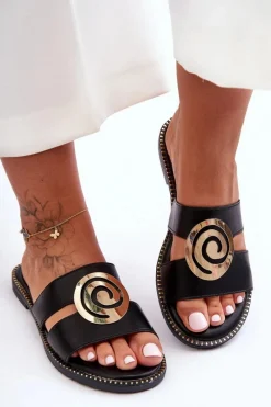 Clearance Modne Klapki Z Lustrzaną Ozdobą Czarne Deep Breath Damskie Klapki Damskie Klasyczne