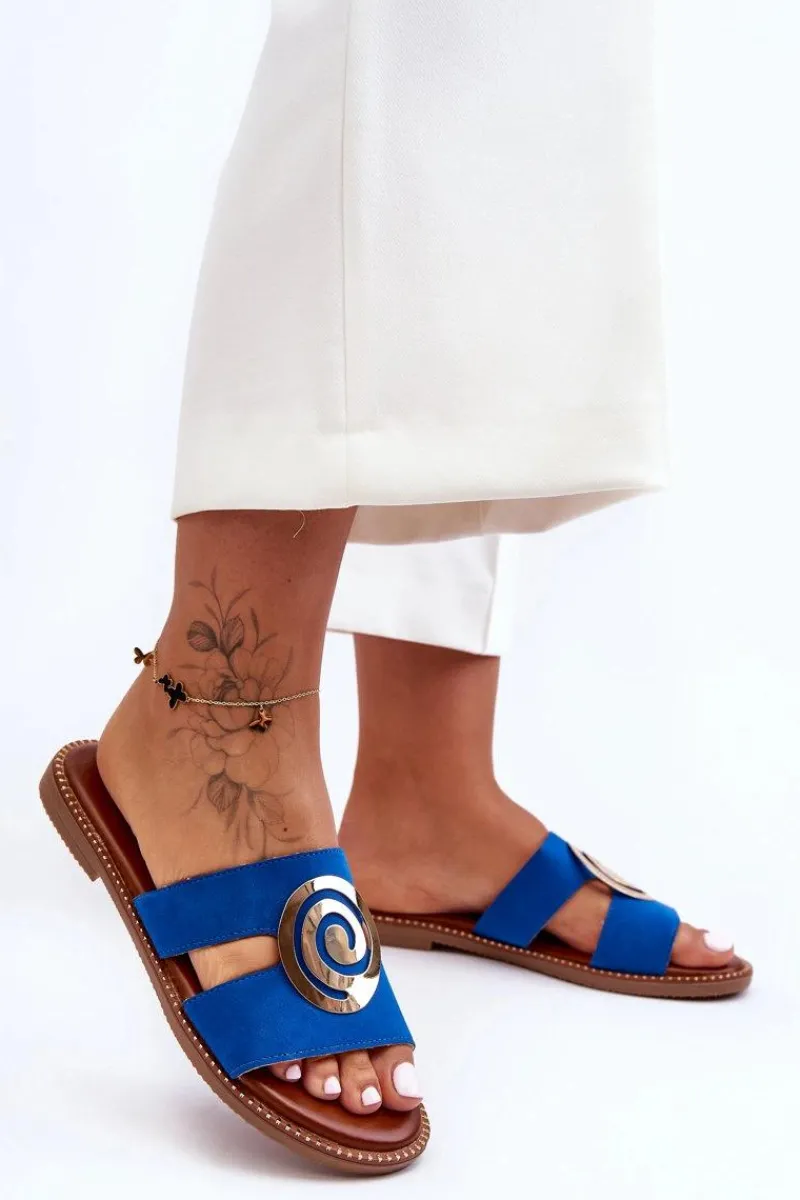 Clearance Boto Modne Klapki Z Lustrzaną Ozdobą Niebieskie Deep Breath