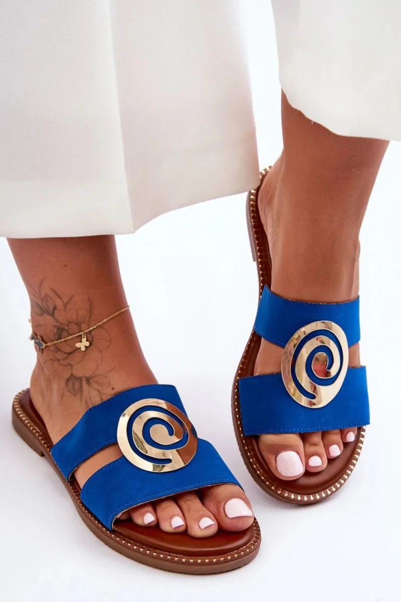 Clearance Boto Modne Klapki Z Lustrzaną Ozdobą Niebieskie Deep Breath