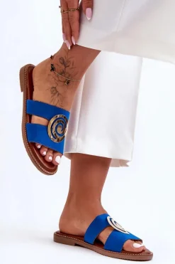 Clearance Boto Modne Klapki Z Lustrzaną Ozdobą Niebieskie Deep Breath