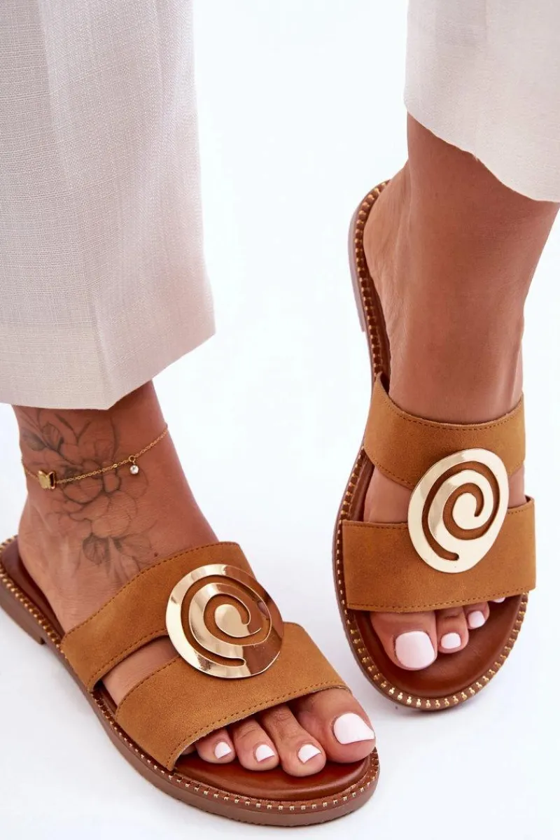 Klapki Damskie Klasyczne>Boto Modne Klapki Z Lustrzaną Ozdobą Camel Deep Breath