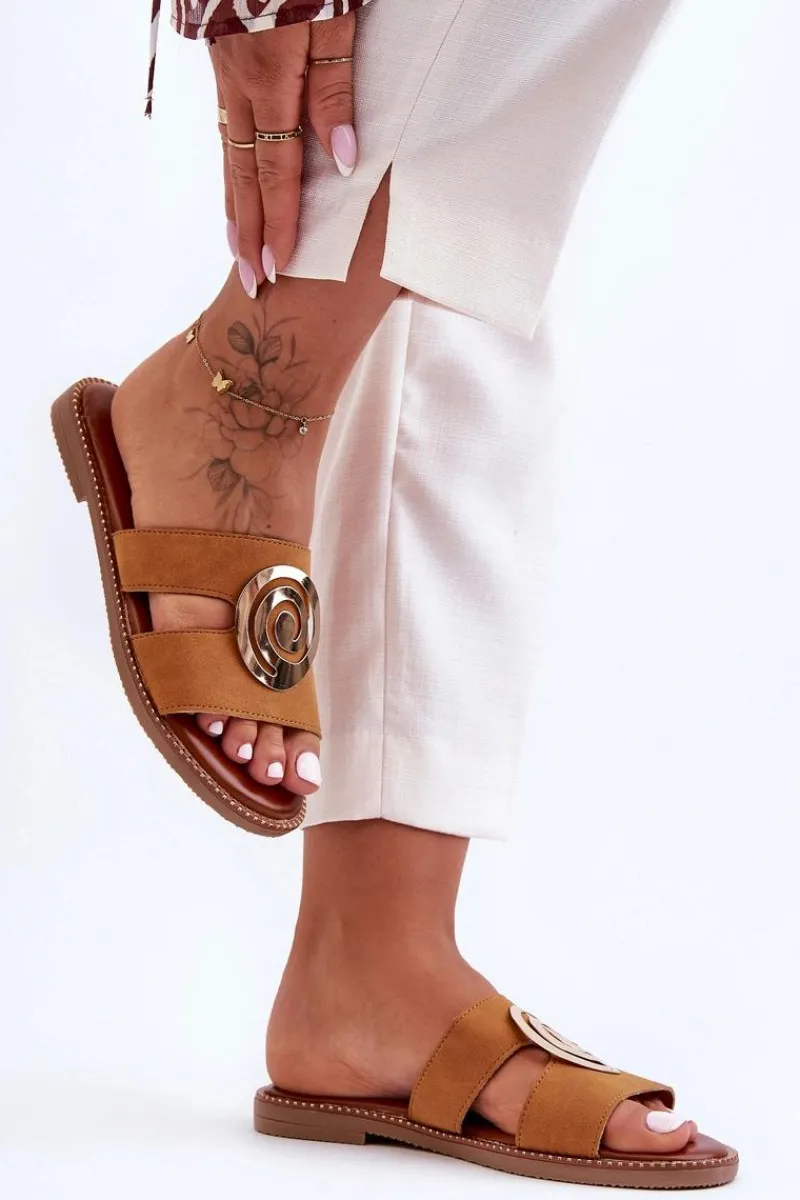 Klapki Damskie Klasyczne>Boto Modne Klapki Z Lustrzaną Ozdobą Camel Deep Breath