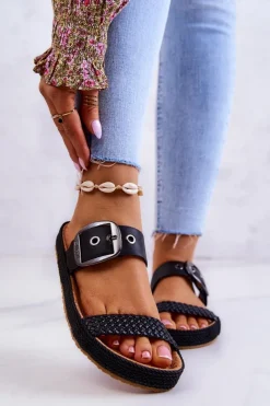 Klapki Damskie Big Star|Klapki Damskie Klasyczne>Big Star Shoes Modne Klapki Ze Sprzączką Big Star JJ274730 Czarne Czarny