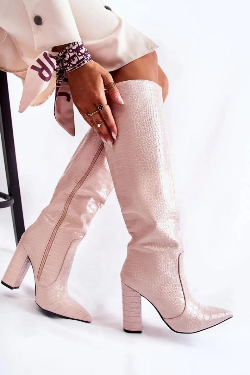 Boto Modne Kozaki Na Słupku Beżowe Constancy Beżowy