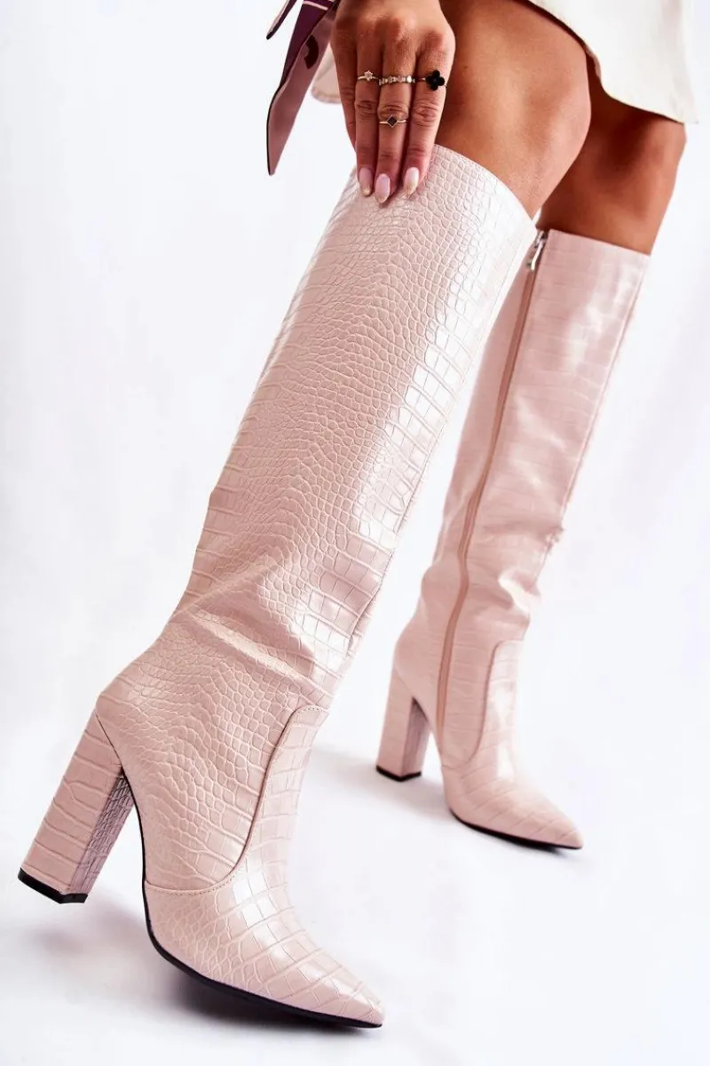 Boto Modne Kozaki Na Słupku Beżowe Constancy Beżowy