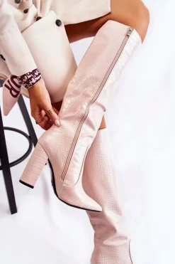 Boto Modne Kozaki Na Słupku Beżowe Constancy Beżowy