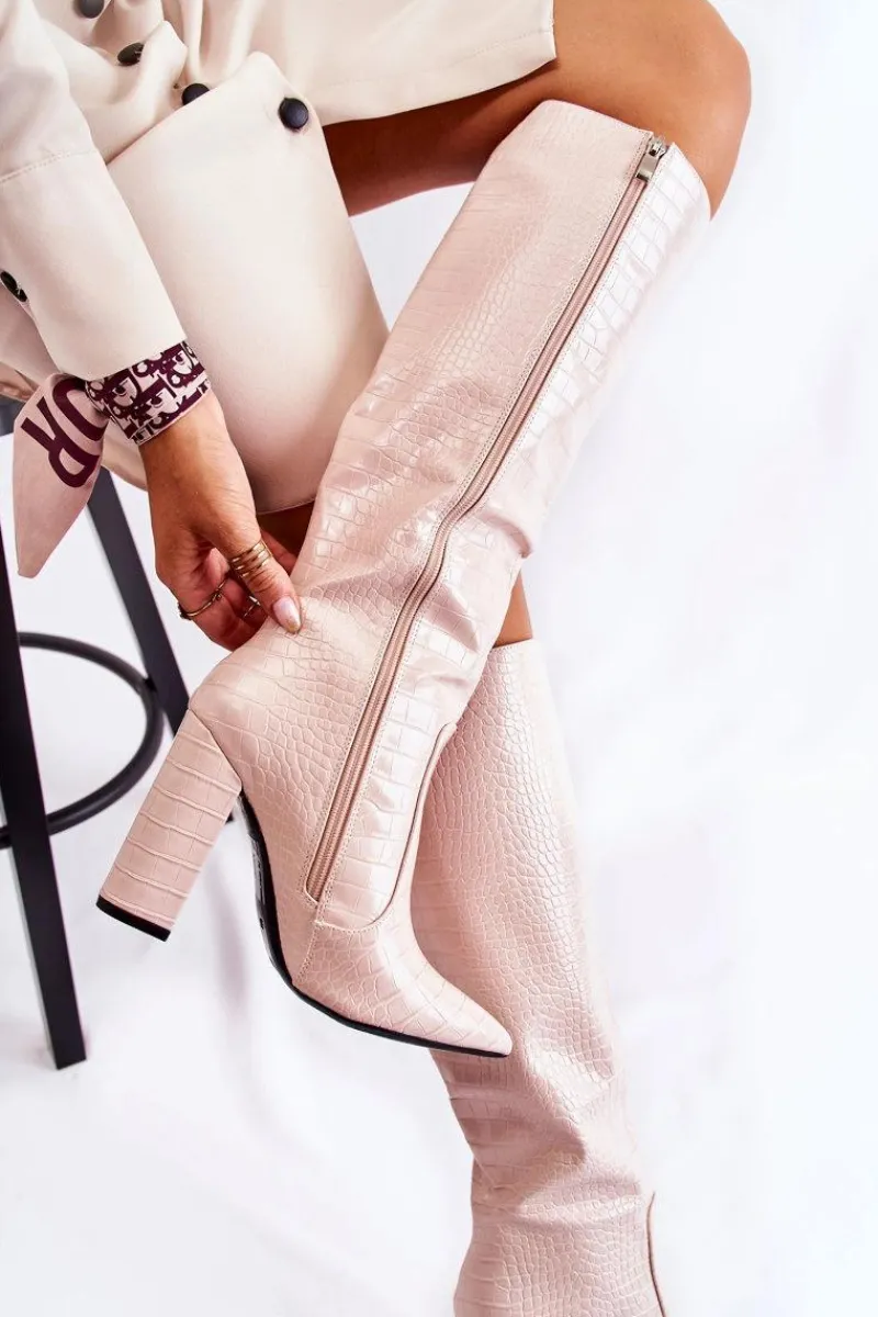 Boto Modne Kozaki Na Słupku Beżowe Constancy Beżowy