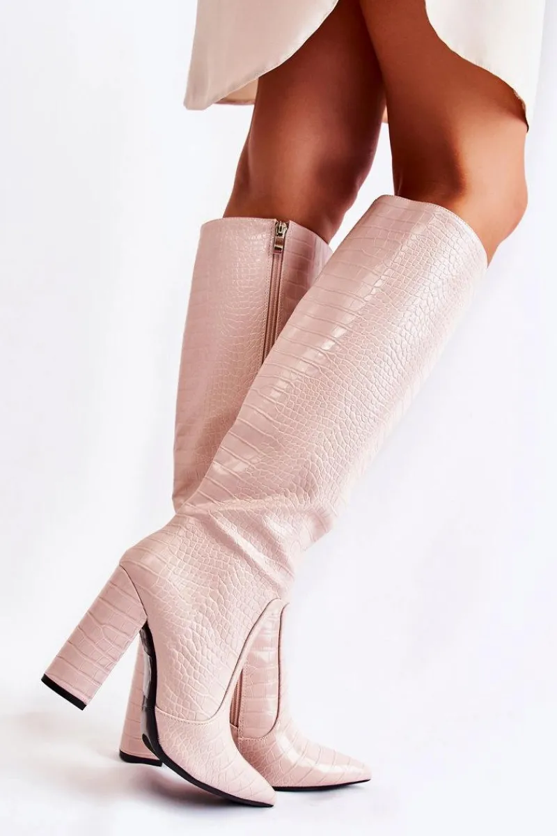 Boto Modne Kozaki Na Słupku Beżowe Constancy Beżowy