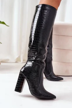 Hot Boto Modne Kozaki Na Słupku Czarne Constancy