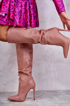 Best Boto Modne Kozaki Na Szpilce Z Cyrkoniami Różowe Lovisa Różowy