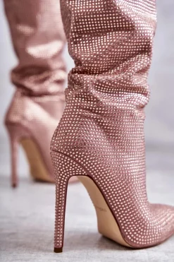 Best Boto Modne Kozaki Na Szpilce Z Cyrkoniami Różowe Lovisa Różowy